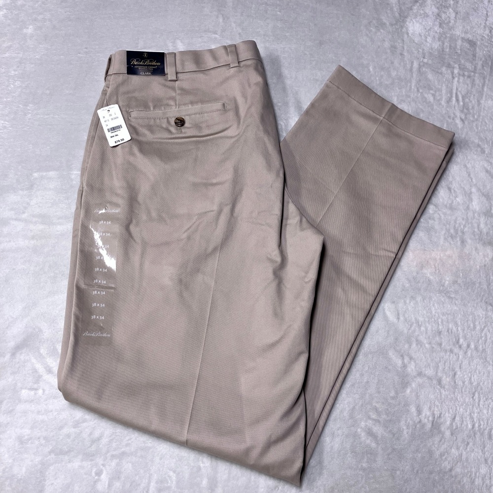 NWT Brooks Brothers Pants Advantage Chino Clark Wrinkle Free Khaki Mens 38x34